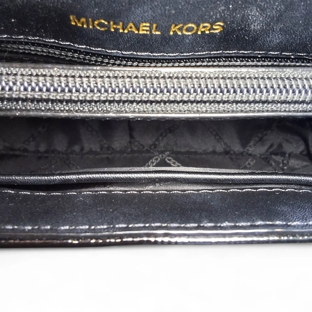 Michael Kors Whitney Studded Patent Leather Shoulder Bag Black Gold